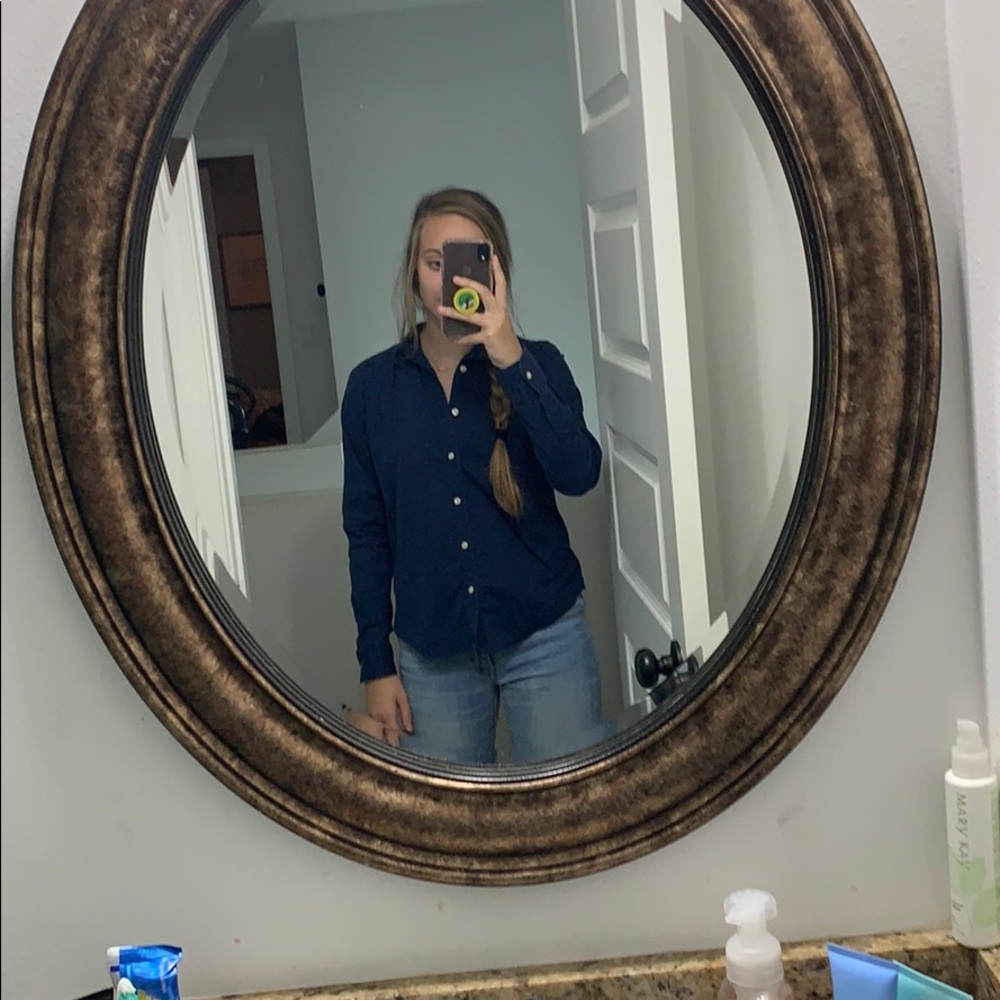 Long sleeve polo navy blue button down.